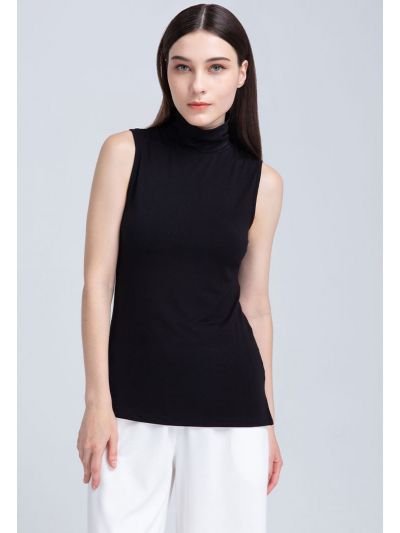 Turtle Neck Sleeveless Basic T-Shirt
