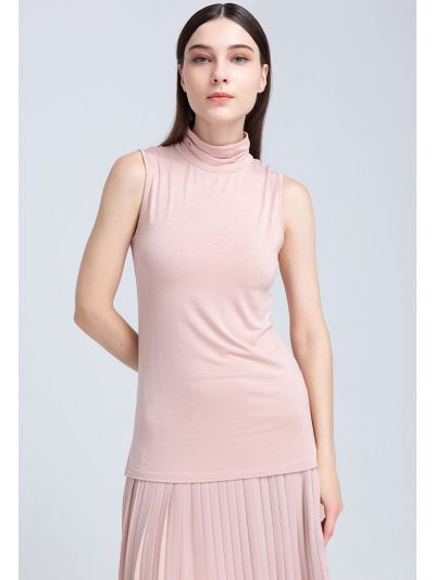 Turtle Neck Sleeveless Basic T-Shirt