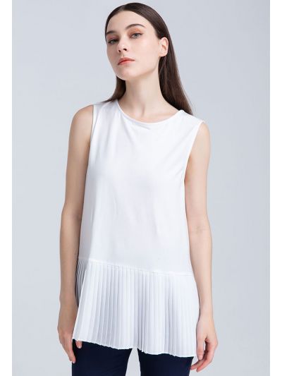 Pleated Hem Sleeveless T-Shirt