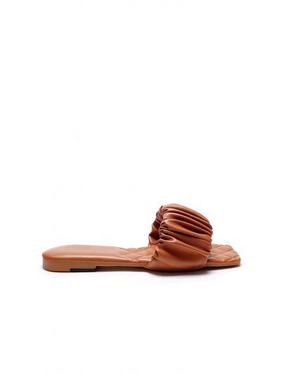 Quilted Ruched Faux Leather Flat Slide Sandals -Sale