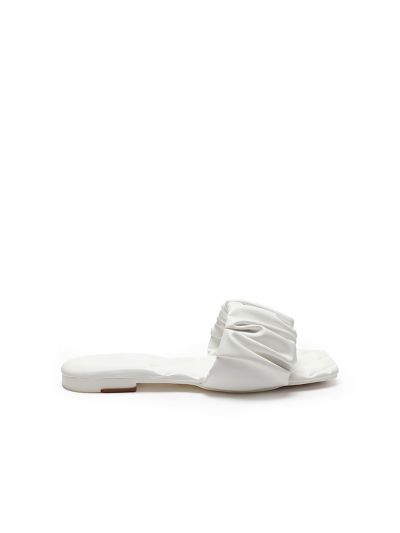Quilted Ruched Faux Leather Flat Mule Sandal