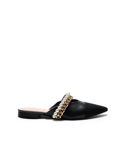 Pearl Chain Link Embellish Mule Slide Sandals