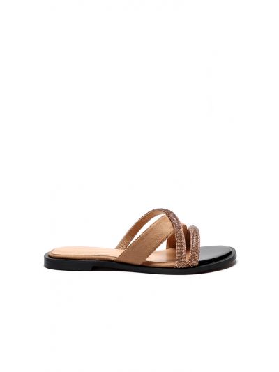 Studded Rhinestones Slanted Strap Slides Sandals