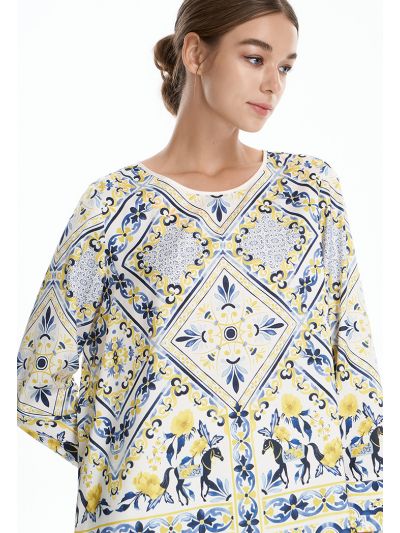 Horse Tile Printed Blouse -Sale