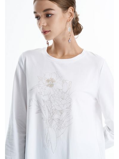 Printed Motif Loose Fit T-shirt -Sale