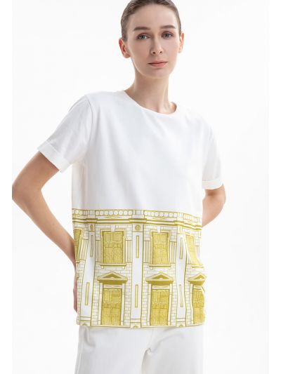 Half Contrast City Printed T-Shirt -Sale