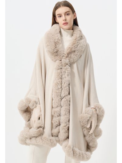 Faux Fur Embellished Poncho