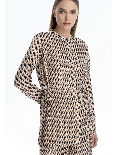 Rhombus Printed Multipleated Shirt -Sale