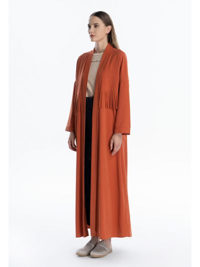 Fringed Middle Solid Maxi Open Abaya -Sale