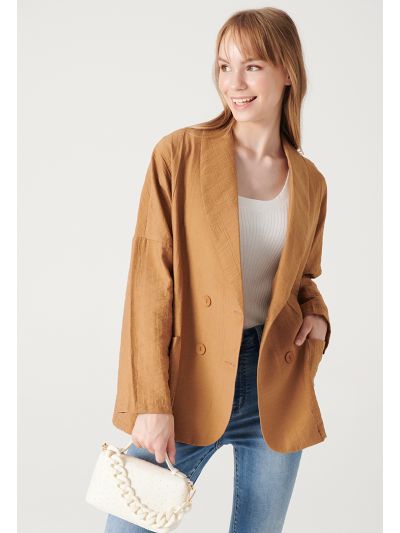 Double Breasted Textured Solid Blazer -Sale