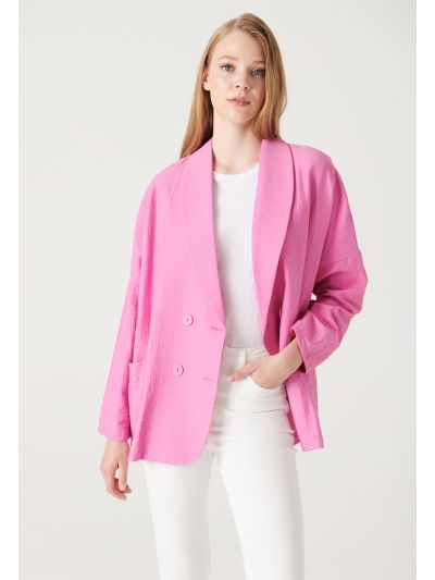 Double Breasted Textured Solid Blazer -Sale
