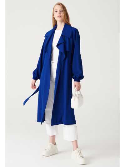 Front Flaps Solid Long Jacket -Sale