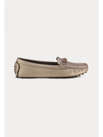Gold Toned Chain Vamp Padded Insole Loafers