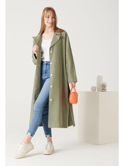 Solid Single Breasted Midi Coat -Sale