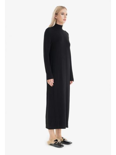 High Neck Long Sleeves Knitted Basic Maxi Dress -Sale
