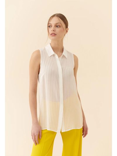 Roman Striped Pattern Sleeveless Shirt White