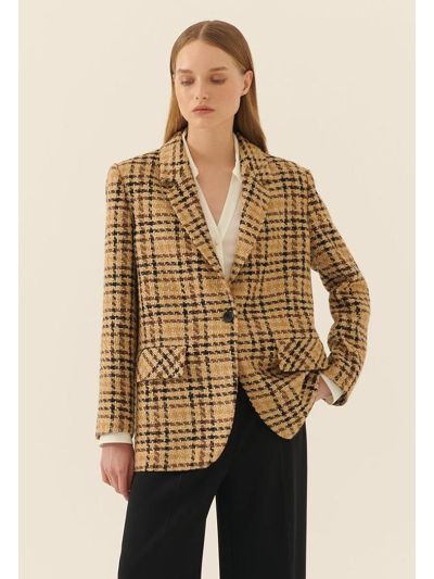 Roman Plaid Tweed Women'S Jacket Multi Color