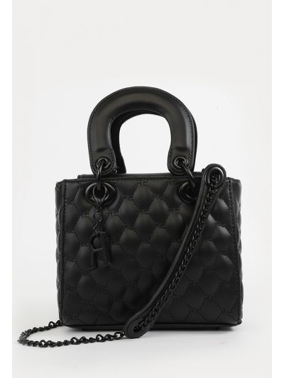 Quilted Leather Top Carry Handle Hand Bag With Medal
