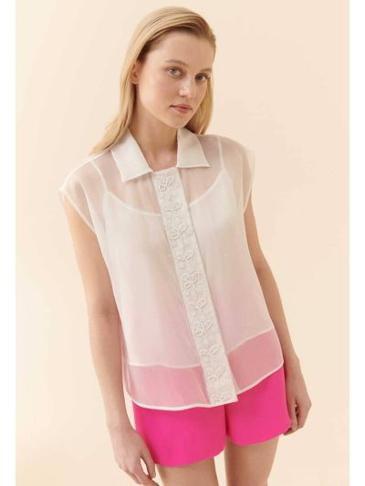 Roman Embellished Detail Sleeveless Shirt White