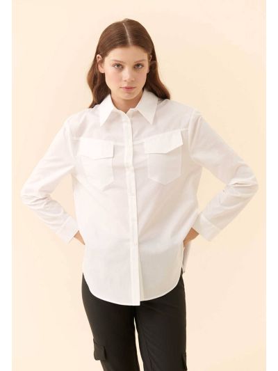 Roman Poplin Women'S Shirt With Pocket White