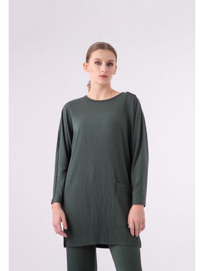 Pleated Stretch Jersey Tunic Blouse
