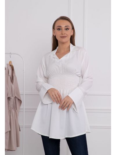 Solid Shirred Peplum Blouse (Free Size)