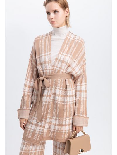 Open Front Knitted Belted Cardigan