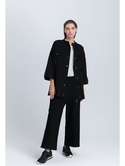 Solid Color Elasticated Back Waist Pants