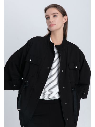 Solid Color Drawstring Patch Pockets Jacket