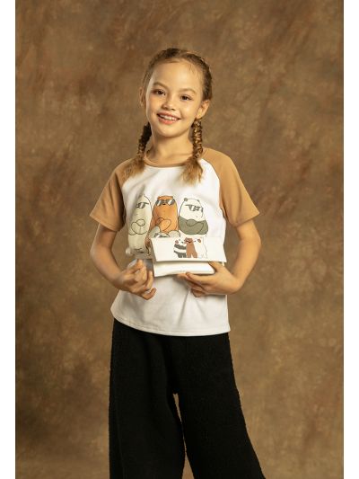 We Bare Bears Contrast Raglan Sleeve Ribbed T-Shirt