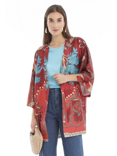 All Over Printed Patterned Open Blouse