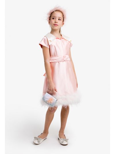 Solid Feather Hem Dress