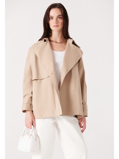 Oversized Snap Buttons Cropped Trench Jacket -Sale