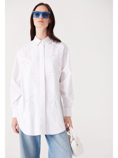 Embroidery Poplin Collared Shirt -Sale