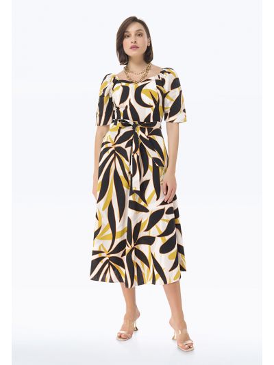 Graphic Printed Dress With Square Neck -Sale
