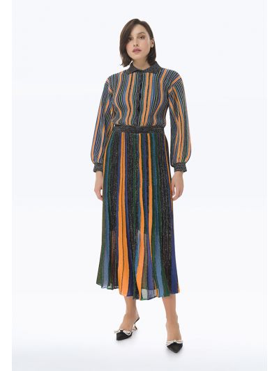 Allover Lurex Multicolored Stripe Skirt