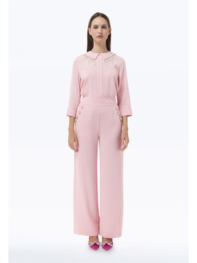 Long Solid Trouser With Button Detail -Sale