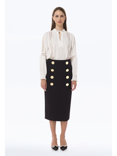 Formal Midi Skirt With Button Details -Sale