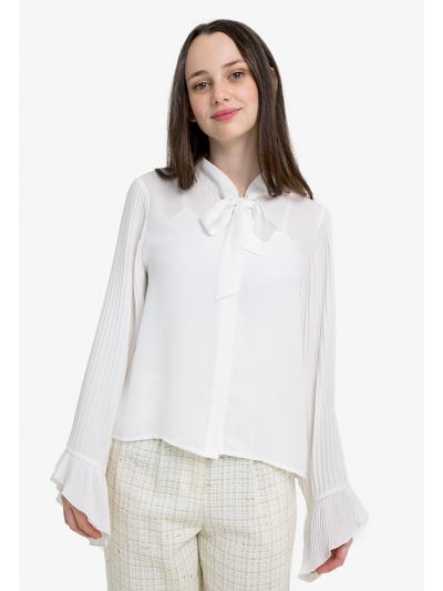 Solid Pleated Sleeves Blouse