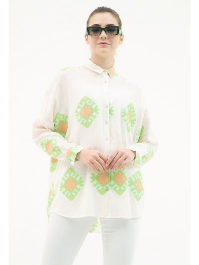 Multicolored Jacquard Motif Shirt (Free Size) -Sale