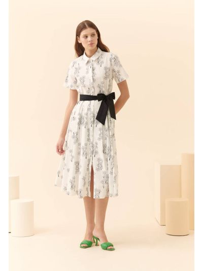 Roman Patterned Maxi Shirt Dress Black-White