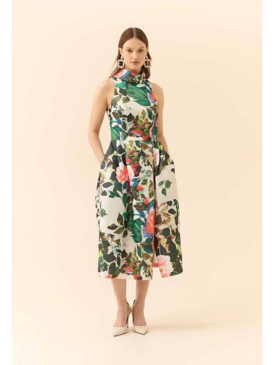 Roman Floral Patterned Sleeveless Dress Multi Color