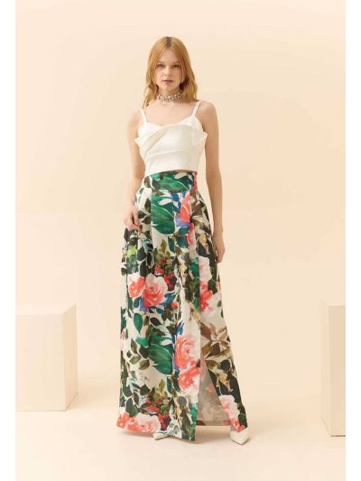 Roman Floral Patterned Evening Skirt Multi Color