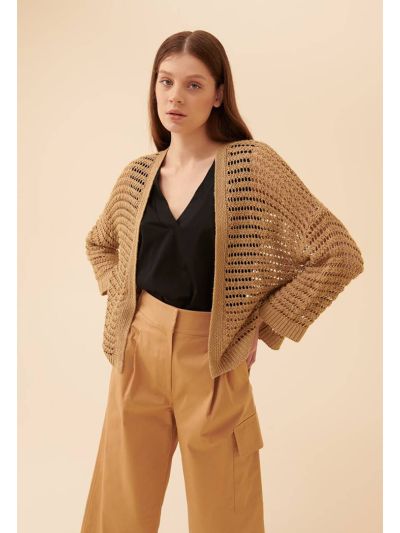 Roman Knitted Open Front Cardigan Brown