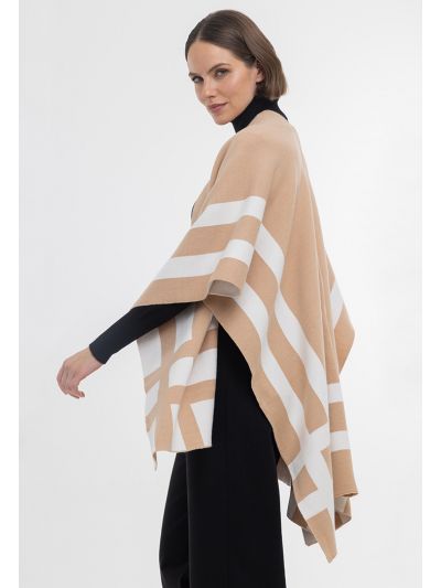 Two Toned Contrast Lines Winter Poncho -Sale