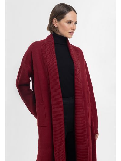 Knitted Solid Open Layered Neckline Maxi Winter Bisht -Sale