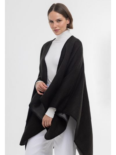 Wool Solid Open Winter Poncho 