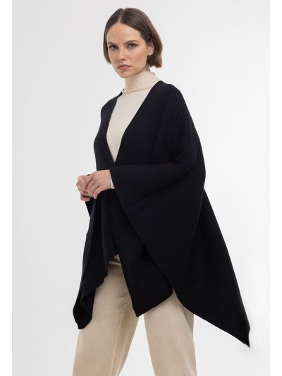 Ribbed Knitted Solid Open Winter Poncho -Sale
