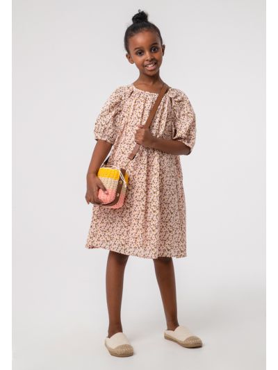 Floral Seersucker Raglan Puff Sleeves Cut Out Dress -Sale