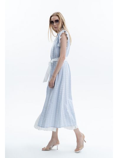 Embroidered Dress With Self Fabric Belt -Sale